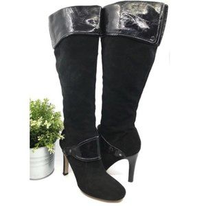 Nine West TUBBSO Black Suede Patent Leather Boots